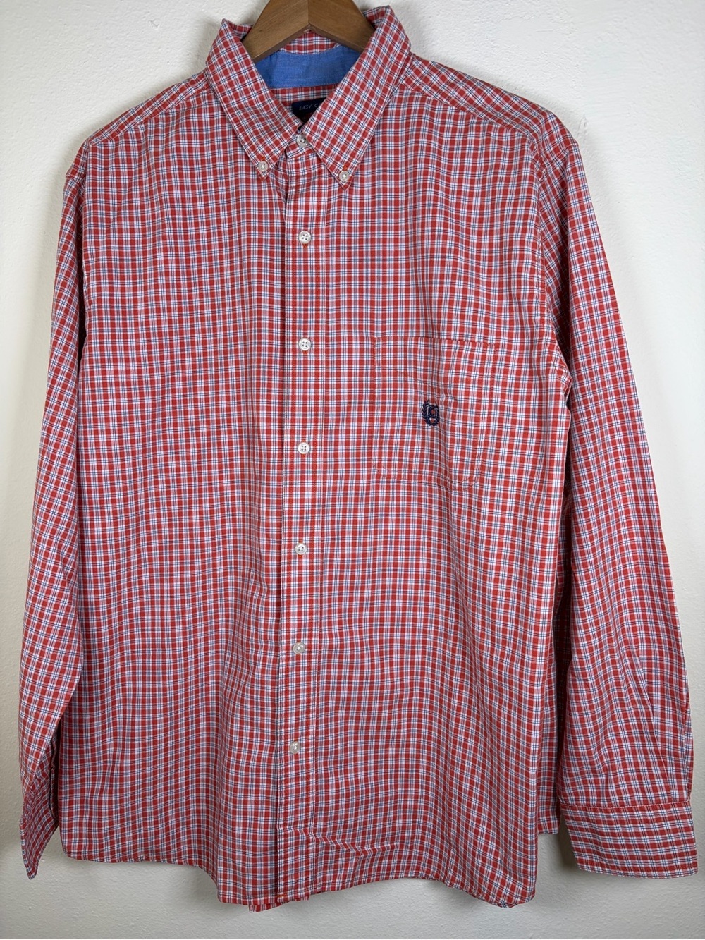 Chaps Easy Care Orange Black White Plaid Button Down Shirt Men’s XL